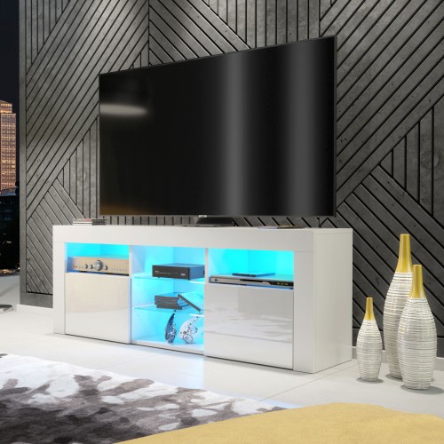 Modern White TV Unit with Gloss Doors & Free LED – 145 cm Cabinet
