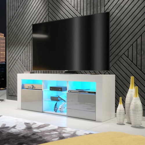 Modern White & Grey TV Unit with Gloss Doors and Free LED – 145cm Cabinet