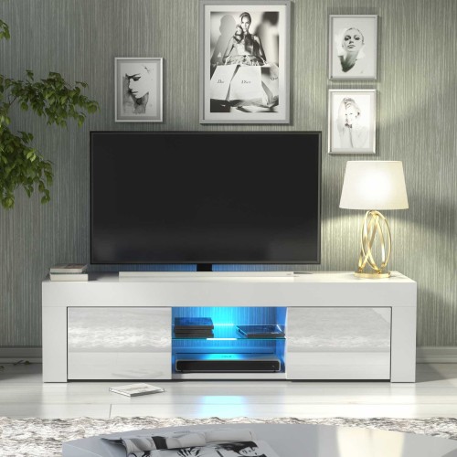 White High Gloss TV Unit with Free LED – 130cm Modern Media Cabinet