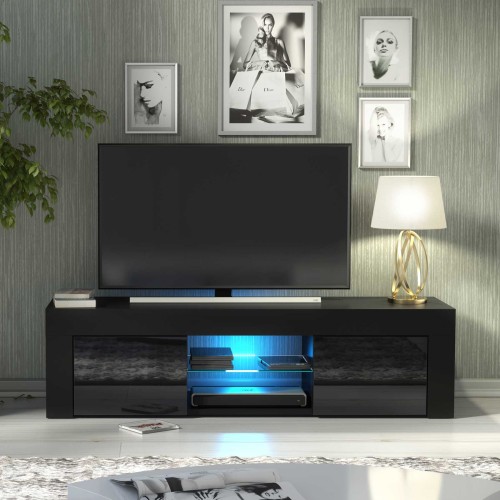 Black Gloss & Matt TV Unit with Free LED – 130cm Modern Media Cabinet