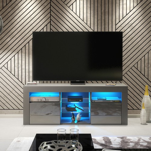 Modern Grey High Gloss TV Unit with Free LED – 145cm Media Cabinet