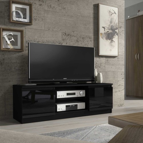 Modern Black TV Unit with Gloss Doors – 130cm Media Cabinet