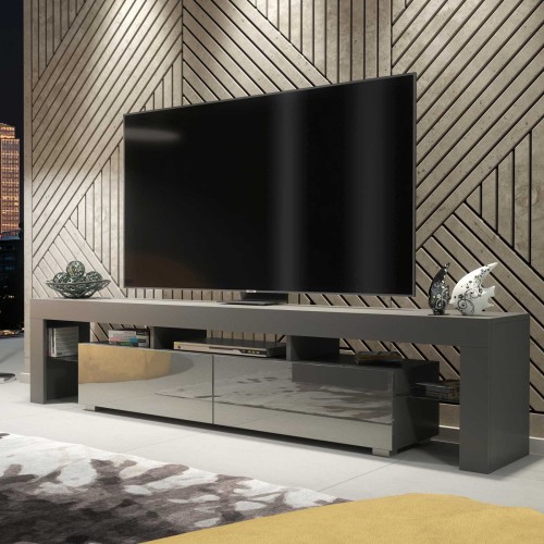 Modern Grey TV Unit with Gloss Doors – 200cm Media Cabinet