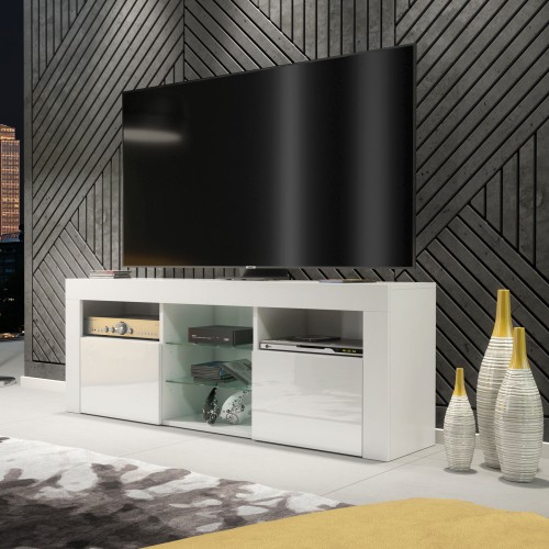 Modern White High Gloss TV Unit – 145cm Minimalist Media Cabinet