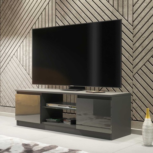 Modern Grey TV Unit with Gloss Doors – 130cm Media Cabinet