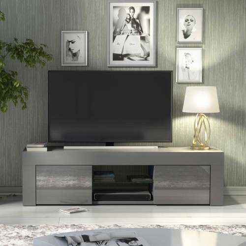 Contemporary Grey TV Unit with Gloss Doors – 130cm Media Stand