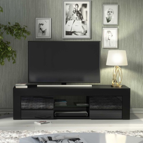 Modern Black TV Unit with Gloss Doors – 130cm Media Cabinet