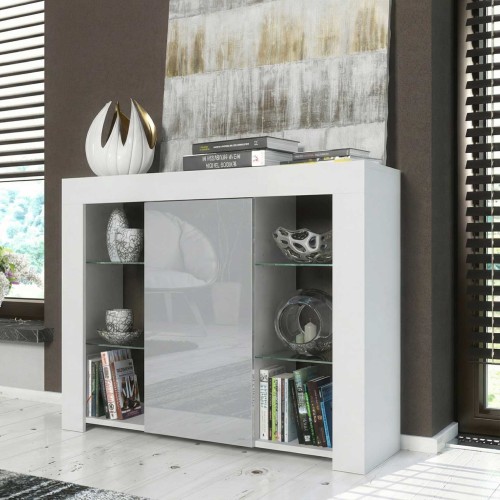 White & Grey Gloss Sideboard 97cm Modern Storage Cabinet with Door