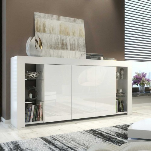 Modern White High Gloss Sideboard 164cm Large Storage Cabinet with Doors and Shelves for Living Room Dining Room